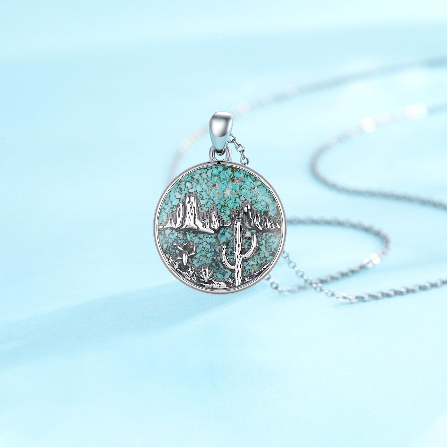 Midir&Etain Western Necklace 925 Sterling Silver Turquoise Pendant Highland Cow/Cow Skull/Hat/Tag/Cactus/Boot Cowgirl Country Jewelry for Women Men
