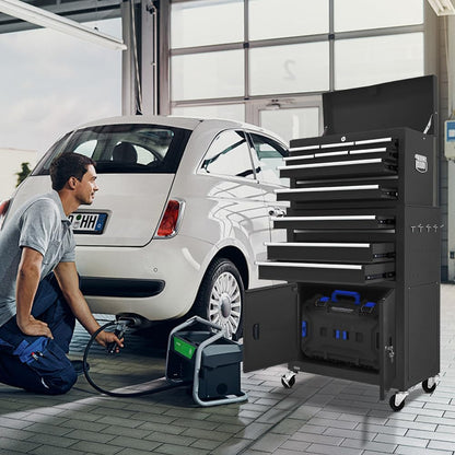 13-Drawer Double Door Rolling Tool Chest, 2 in 1 Detachable Tool Chest,Tool Box with Drawers and Wheels, Large Tool Cabinet with Lock, Metal Standing Toolbox for Garage Workshop-Red