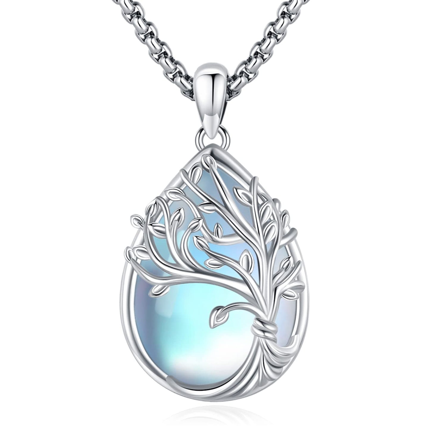 Jewelry Gifts - Tree of Life Necklace Sterling Silver Abalone Shell/Opal/Moonstone/Black Onyx/Turquoise/Malachite/Crystal Family Tree of Life Jewelry for Women Men