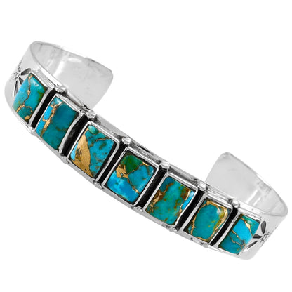 Turquoise Bracelet Sterling Silver 925 Genuine Gemstones Cuff Bracelet