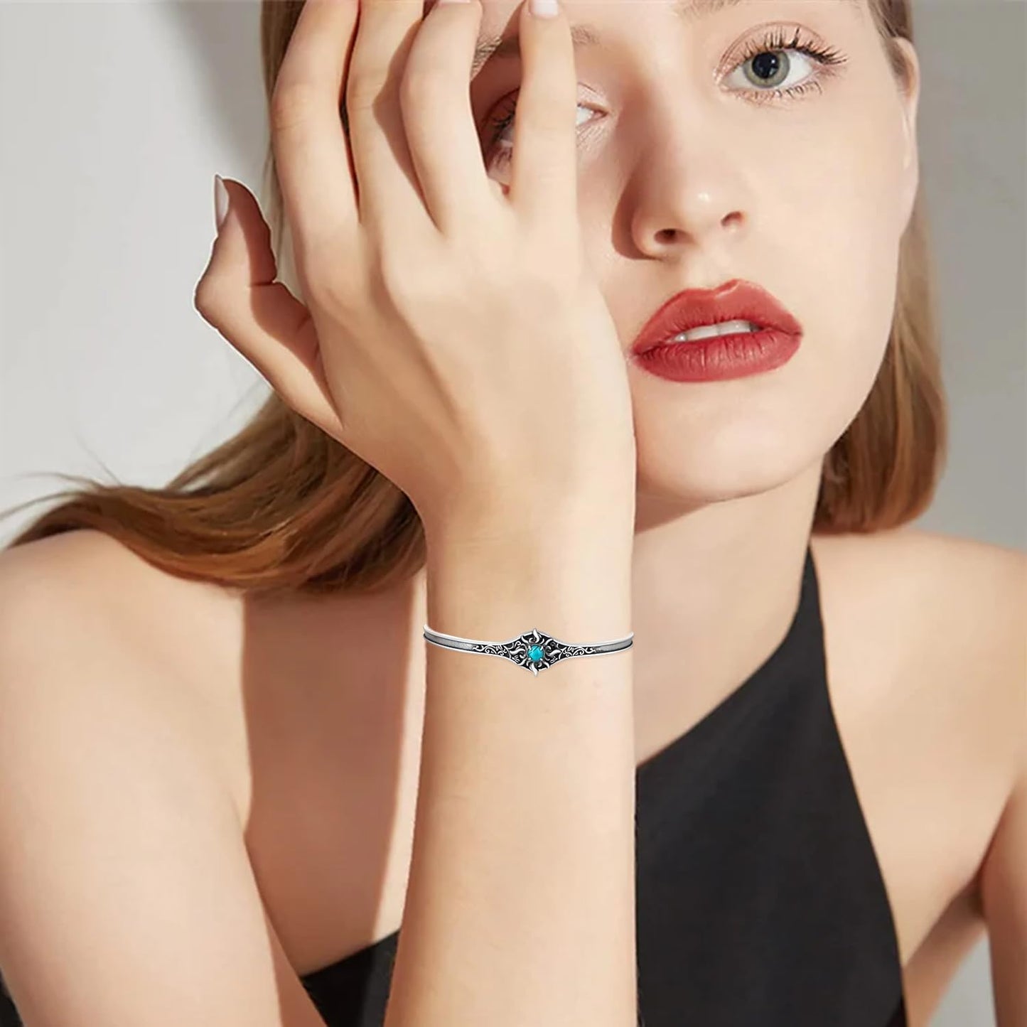 Genuine Turquoise Bracelet 925 Sterling Silver Sun Turquoise Cuff Bracelet Vintage Western Turquoise Jewelry for Women