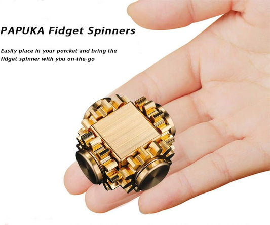Pure Brass Cube Gears Linkage Anti-Anxiety Fidget Spinner Toy,Metal DIY EDC Meditation Break Bad Habits ADHD Finger Spinning Toy for Kid and Adults,High Speed Precision Brass Material