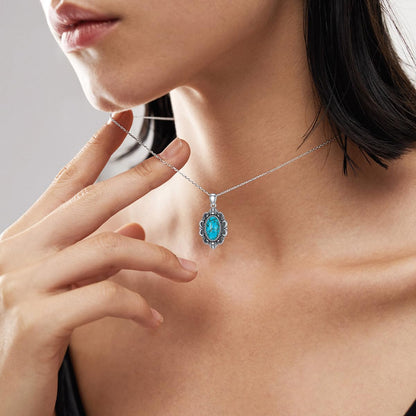 Turquoise Necklace 925 Sterling Silver Natural Turquoise Gemstone Pendant Vintage Bohemian Western Jewelry Gifts for Women
