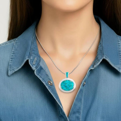 Turquoise Necklace Pendant 925 Sterling Silver Genuine Gemstones (20" Length)