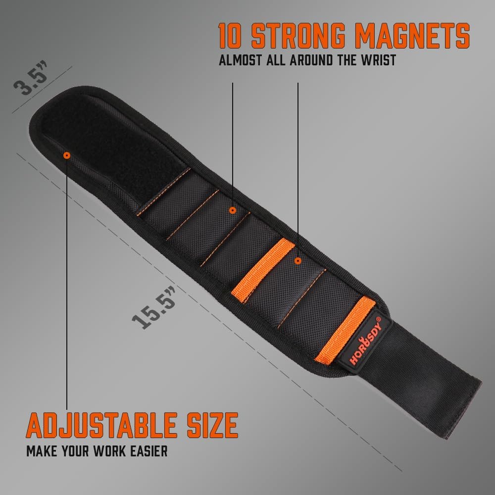 HORUSDY Magnetic Wristband, Gifts for Dad, with Strong Magnets for Holding Screws, Nails, Drilling Bits, Tool Gift for Men
