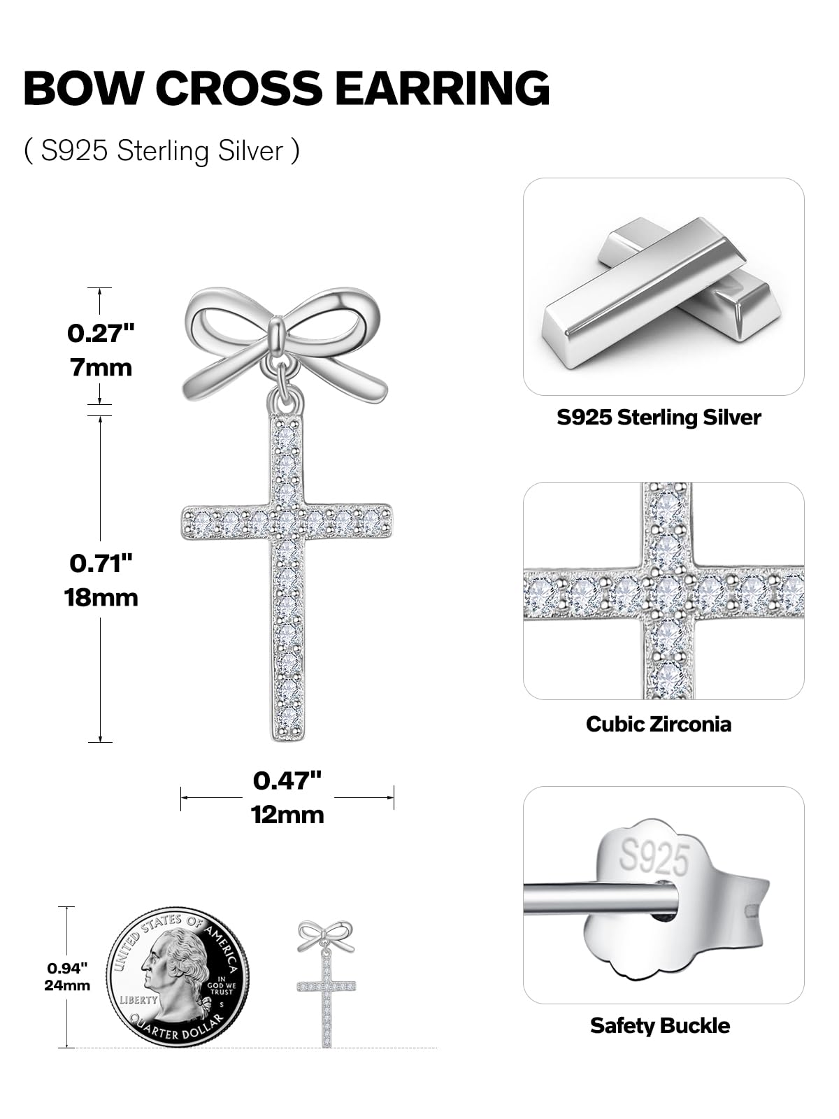 Dreamboat Sterling Silver Cross Earrings for Women Lever Back Dangle Earrings Faith Christian Confirmation Religious Jewelry for Mom