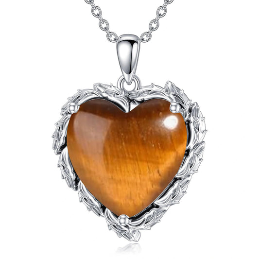 Genuine Gemstone Heart Necklaces for Women 925 Sterling Silver Natural Turquoise/Rose Quartz/Moonstone Pendant Vintage Western Jewelry Gift for Mom Wife Her