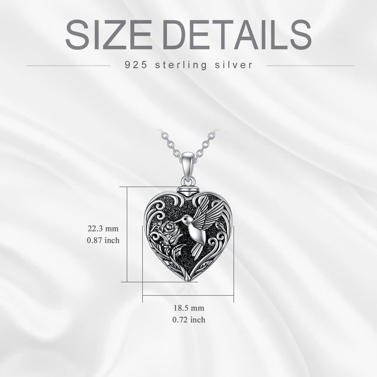 TOUPOP Hummingbird Urn Necklace for Ashes 925 Sterling Silver Heart Cremation Jewelry Keepsake Pendant with Funnel Filler Memorial Christmas Gifts for Women Mom Wife