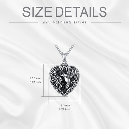 TOUPOP Hummingbird Urn Necklace for Ashes 925 Sterling Silver Heart Cremation Jewelry Keepsake Pendant with Funnel Filler Memorial Christmas Gifts for Women Mom Wife