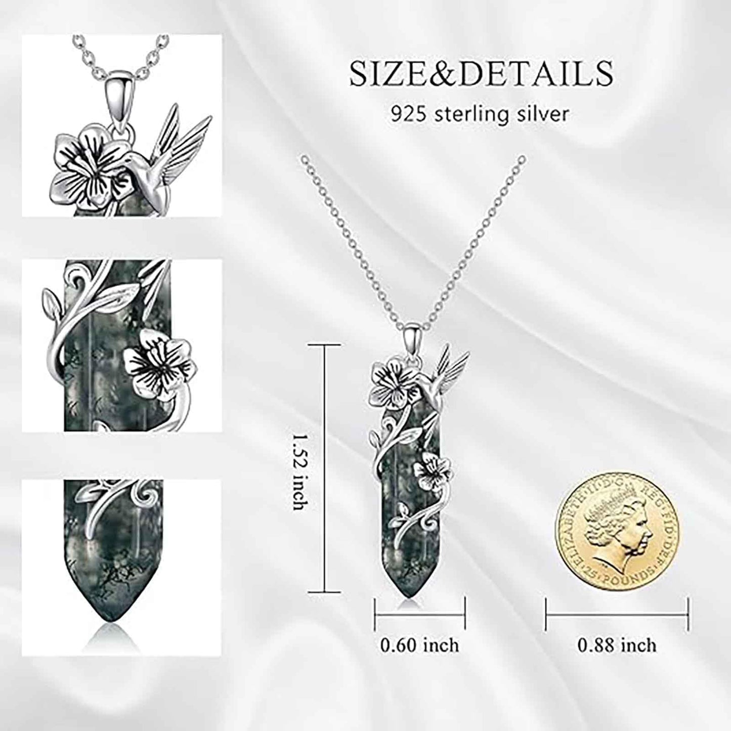 Hummingbird Necklace for Women 925 Sterling Silver Hexagonal Birthstone Gemstone Cute Bird Pendant for Girlfriends Jewelry for Her