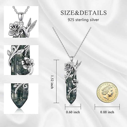 Hummingbird Necklace for Women 925 Sterling Silver Hexagonal Birthstone Gemstone Cute Bird Pendant for Girlfriends Jewelry for Her