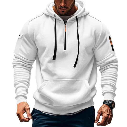 Men's Fleece Workout Athletic Pullover Hoodie Long Sleeve Basic Quarter Zip Pullover Sweatshirt with Kanga Pocket