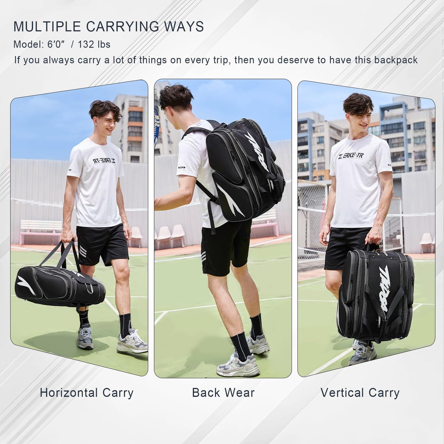 Pickleball Bag - Large Paddle Bag for 4 Paddles & Accessories - Fence Hook, Extra Pockets, Shoe Compartment