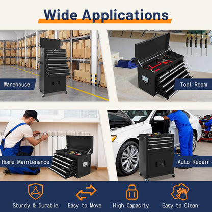 13-Drawer Double Door Rolling Tool Chest, 2 in 1 Detachable Tool Chest,Tool Box with Drawers and Wheels, Large Tool Cabinet with Lock, Metal Standing Toolbox for Garage Workshop-Red