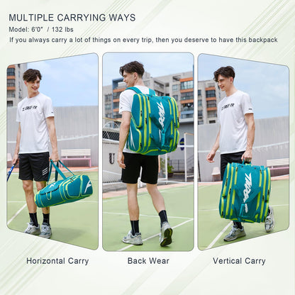Pickleball Bag - Large Paddle Bag for 4 Paddles & Accessories - Fence Hook, Extra Pockets, Shoe Compartment