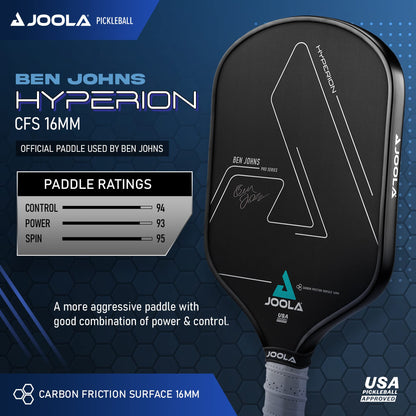 JOOLA Ben Johns Hyperion CFS Pickleball Paddle – Carbon Surface with High Grit & Spin, Elongated Handle, USAPA Approved Ben Johns Paddle