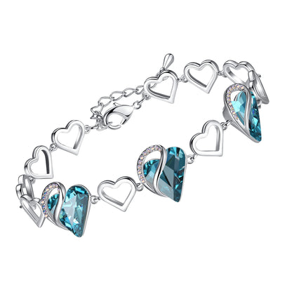 Leafael Infinity Love Heart Link Bracelets, Birthstone or Healing Stone Crystal Bracelet for Women, Silver Tone Jewelry Gifts for Her, 7-inch Chain and 2-inch Extender
