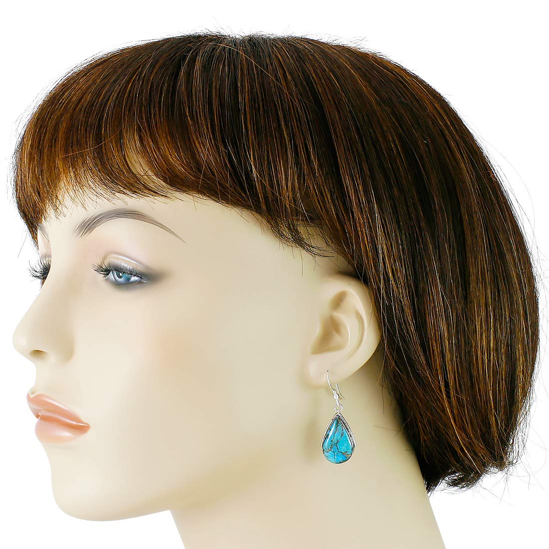 Turquoise Network Genuine Gemstones Necklace Earrings Pendant Set in 925 Sterling Silver (24" Length)