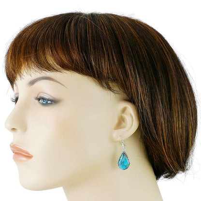 Turquoise Network Genuine Gemstones Necklace Earrings Pendant Set in 925 Sterling Silver (24" Length)