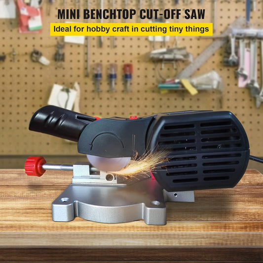 VEVOR Mini Miter Cut-off Chop Saw, 110V Two 2-5/16" Blade of Steel and Resin with 1/2inch Cutting Depth, 0-45° Benchtop Miter Saw for Copper, Aluminum, Wood, Zinc in Hobby Craft