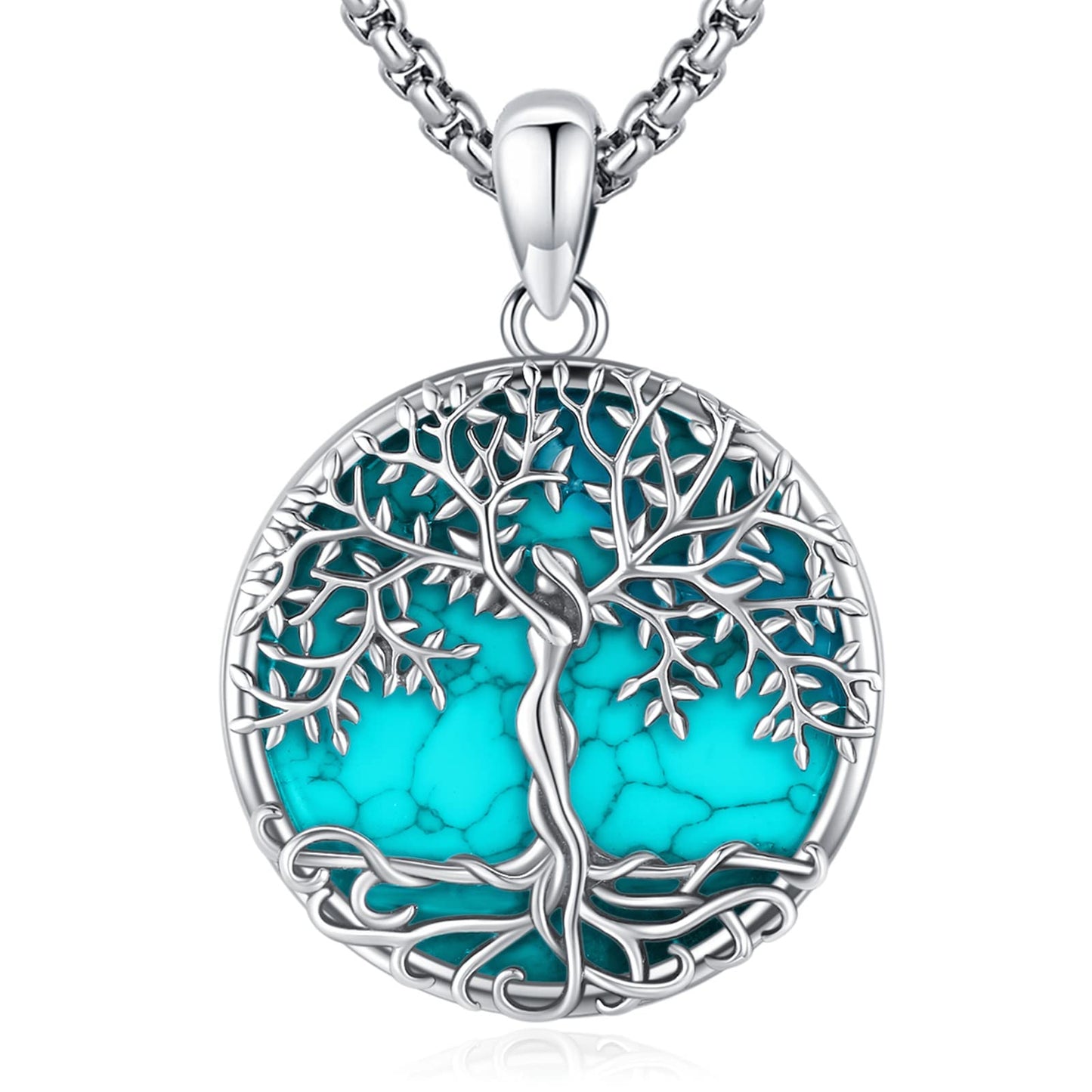 Jewelry Gifts - Tree of Life Necklace Sterling Silver Abalone Shell/Opal/Moonstone/Black Onyx/Turquoise/Malachite/Crystal Family Tree of Life Jewelry for Women Men