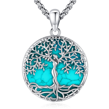 Jewelry Gifts - Tree of Life Necklace Sterling Silver Abalone Shell/Opal/Moonstone/Black Onyx/Turquoise/Malachite/Crystal Family Tree of Life Jewelry for Women Men