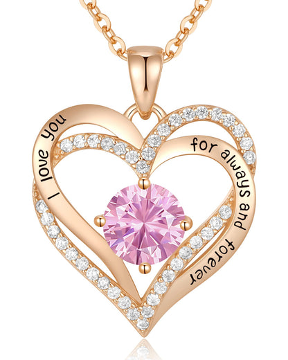 CDE Forever Love Heart Necklaces for Women, Wedding Anniversary, Birthday Mothers Day Christmas Day Gifts for Mom, Mother, Wife, friend, S925 Silver Jewelry with Birthstone Pendant