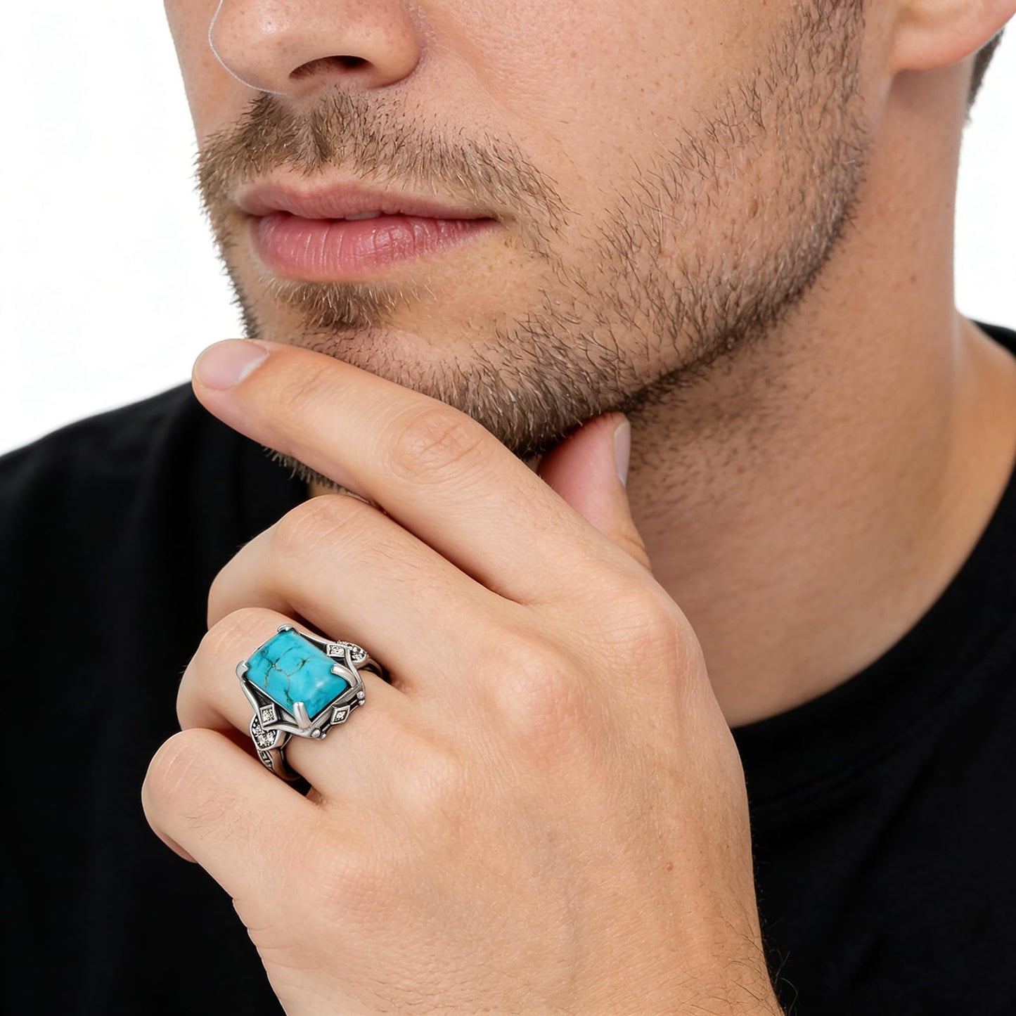 Turquoise Ring 925 Sterling Silver Boho Rings Western Jewelry Eternity Rings for Women Men Valentine's Day Jewelry Gifts for Boyfriend Girlfriend Size 7-9