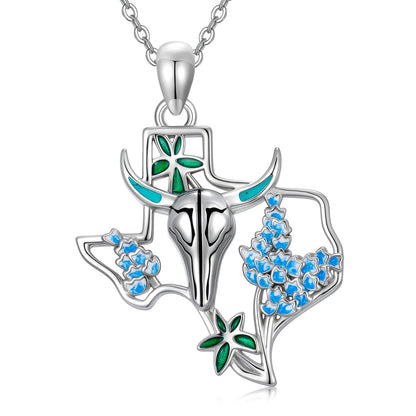 Midir&Etain Western Necklace 925 Sterling Silver Turquoise Pendant Highland Cow/Cow Skull/Hat/Tag/Cactus/Boot Cowgirl Country Jewelry for Women Men