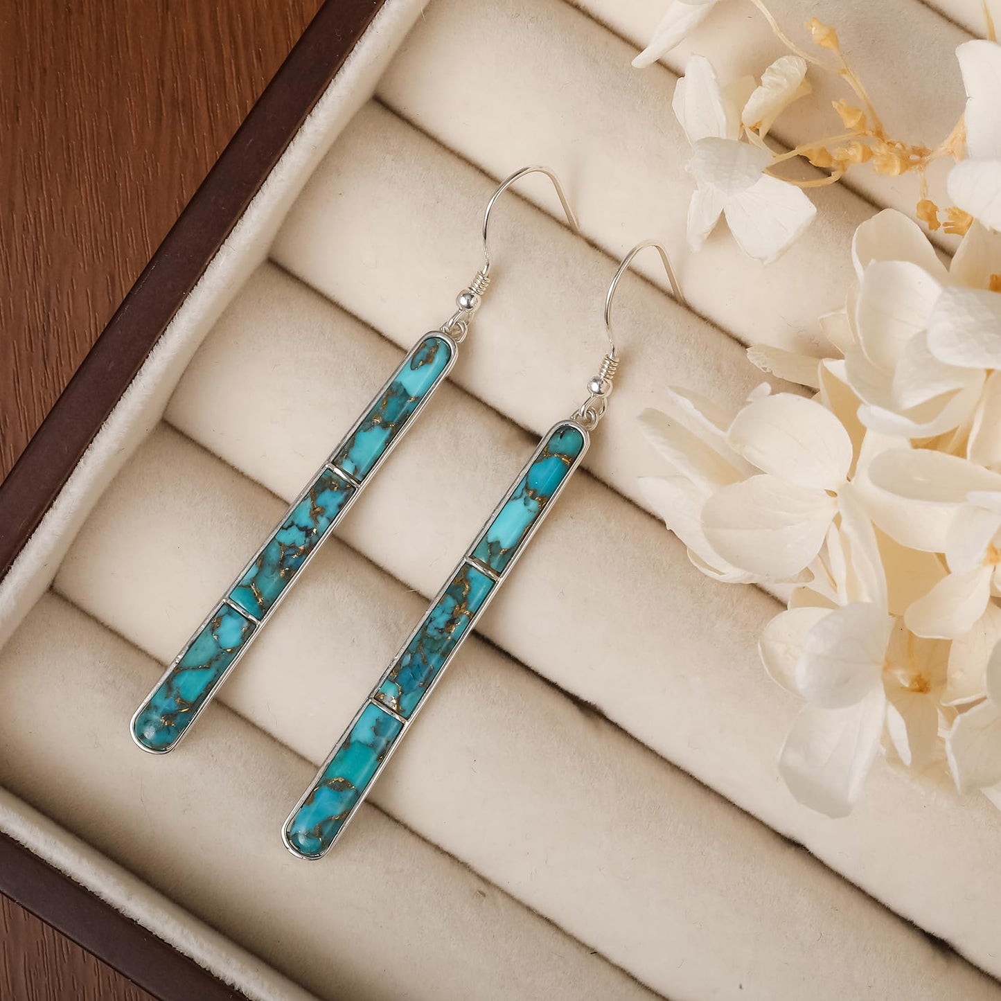 Turquoise Earrings for Women 925 Sterling Silver Gemstones Dangle Earrings Bohemian Style Statement Bar Earrings Dangle Earrings for Women Earrings Valentines Gifts