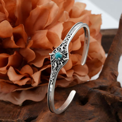 Genuine Turquoise Bracelet 925 Sterling Silver Sun Turquoise Cuff Bracelet Vintage Western Turquoise Jewelry for Women