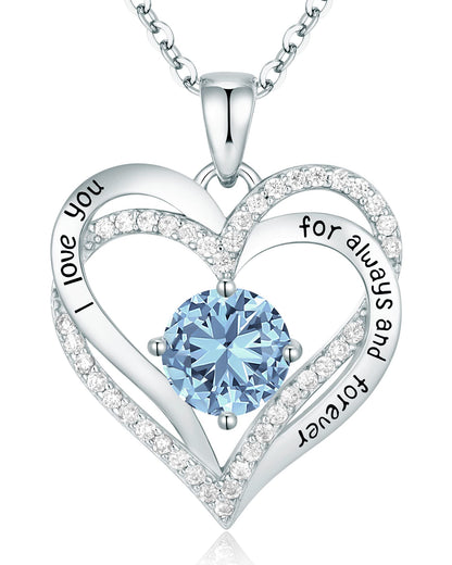 CDE Forever Love Heart Necklaces for Women, Wedding Anniversary, Birthday Mothers Day Christmas Day Gifts for Mom, Mother, Wife, friend, S925 Silver Jewelry with Birthstone Pendant