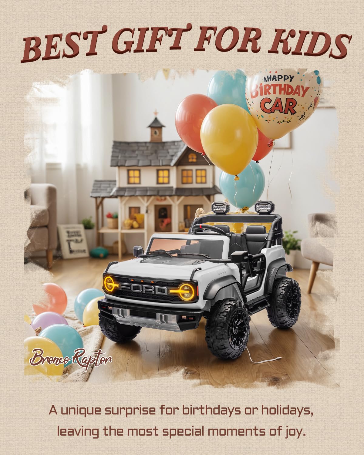 First Ride On 24V Ride on Toys for Big Kids, Licensed Ford Bronco Raptor 2 Seater Ride on Cars with Remote Control, Ride on Truck w/ 4-Wheeler Suspension, 3 Speeds, Led Lights, Bluetooth (24V, Pink) | First Ride On, 24V, for Big Kids, 2 Seater, with Remot