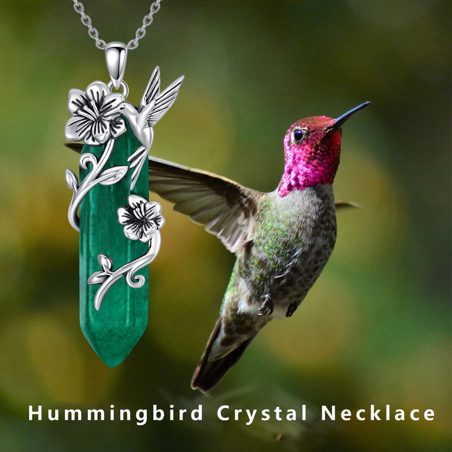 Hummingbird Necklace for Women 925 Sterling Silver Hexagonal Birthstone Gemstone Cute Bird Pendant for Girlfriends Jewelry for Her