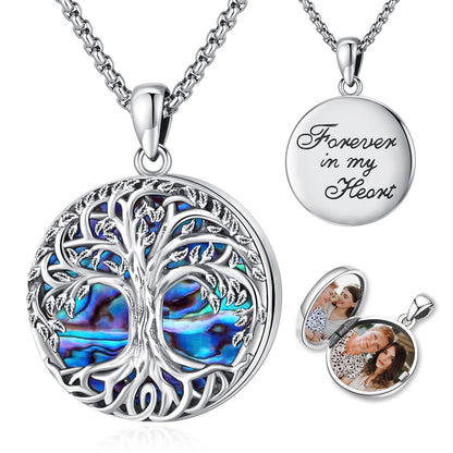 Jewelry Gifts - Tree of Life Necklace Sterling Silver Abalone Shell/Opal/Moonstone/Black Onyx/Turquoise/Malachite/Crystal Family Tree of Life Jewelry for Women Men