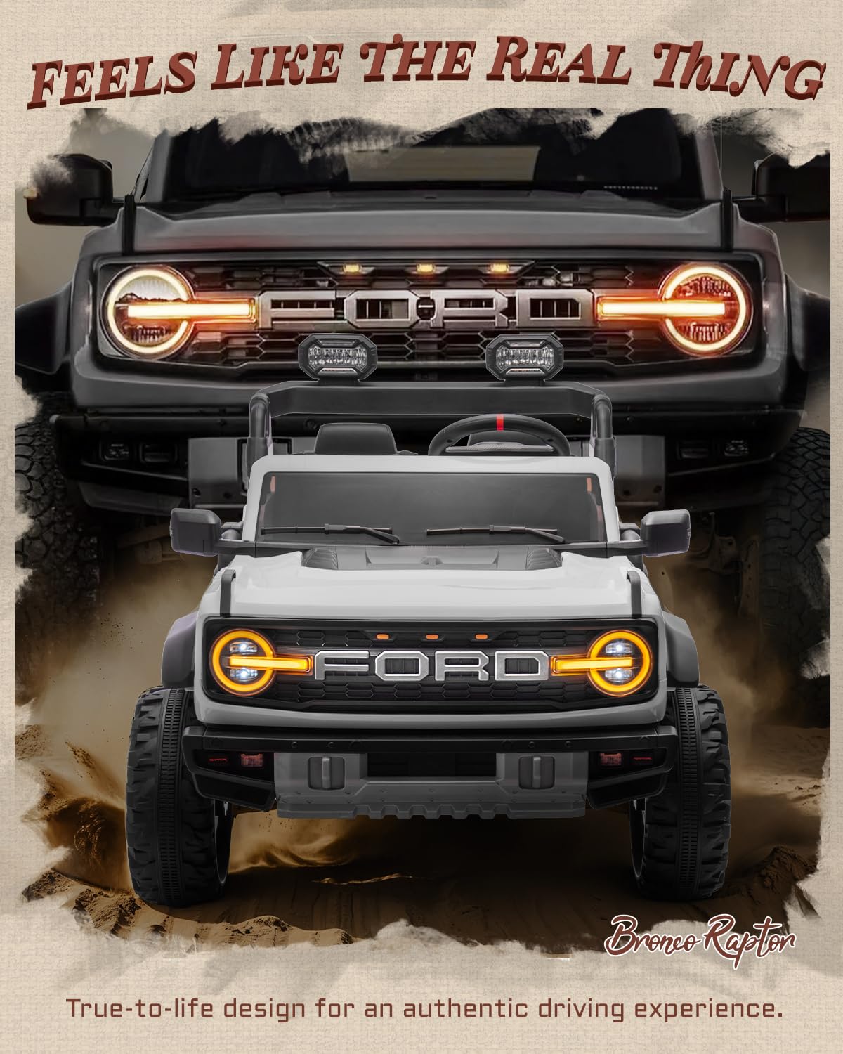 First Ride On 24V Ride on Toys for Big Kids, Licensed Ford Bronco Raptor 2 Seater Ride on Cars with Remote Control, Ride on Truck w/ 4-Wheeler Suspension, 3 Speeds, Led Lights, Bluetooth (24V, Pink) | First Ride On, 24V, for Big Kids, 2 Seater, with Remot