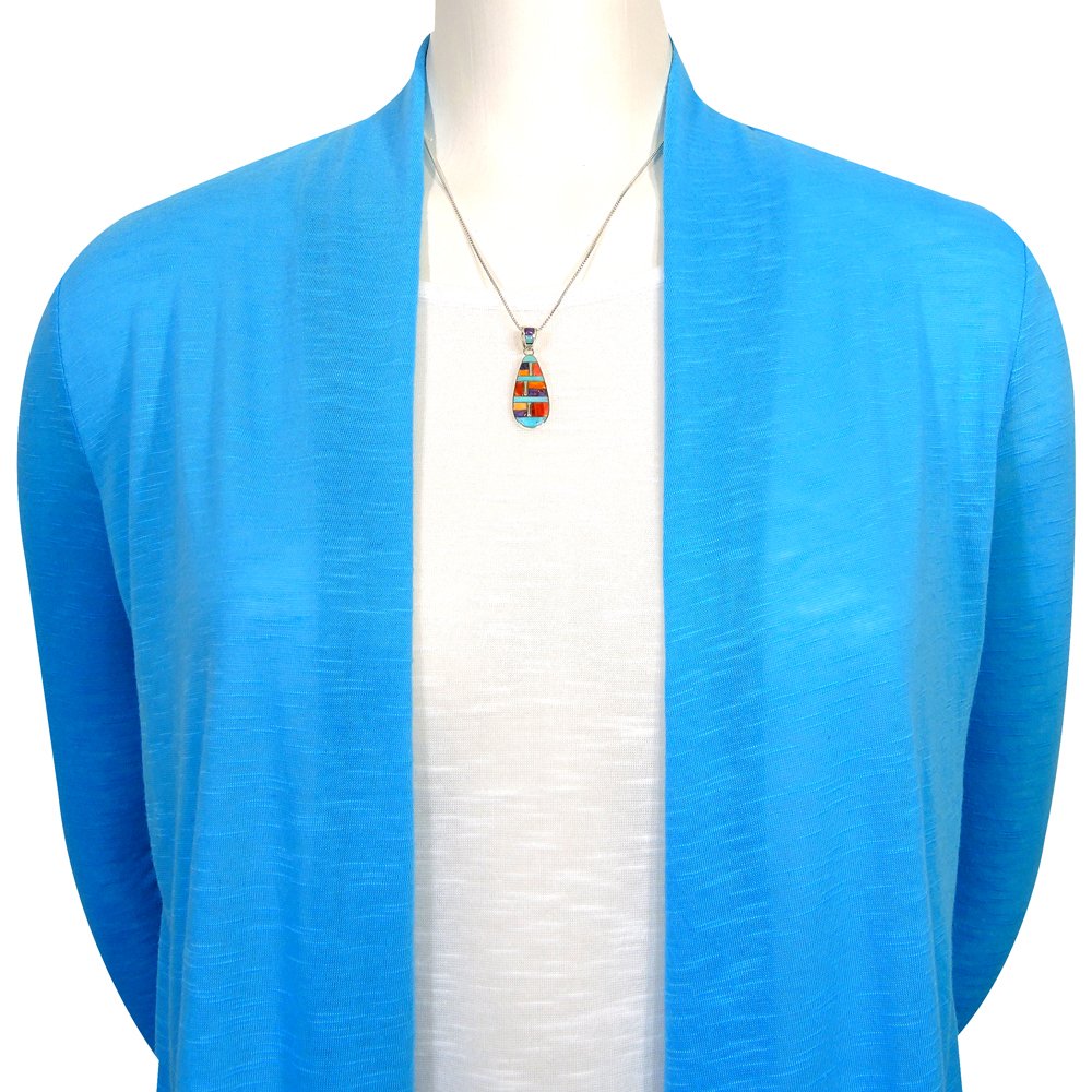 Matching Turquoise & Gemstones Set 925 Sterling Silver (Pendant, Earrings, Necklace 20")