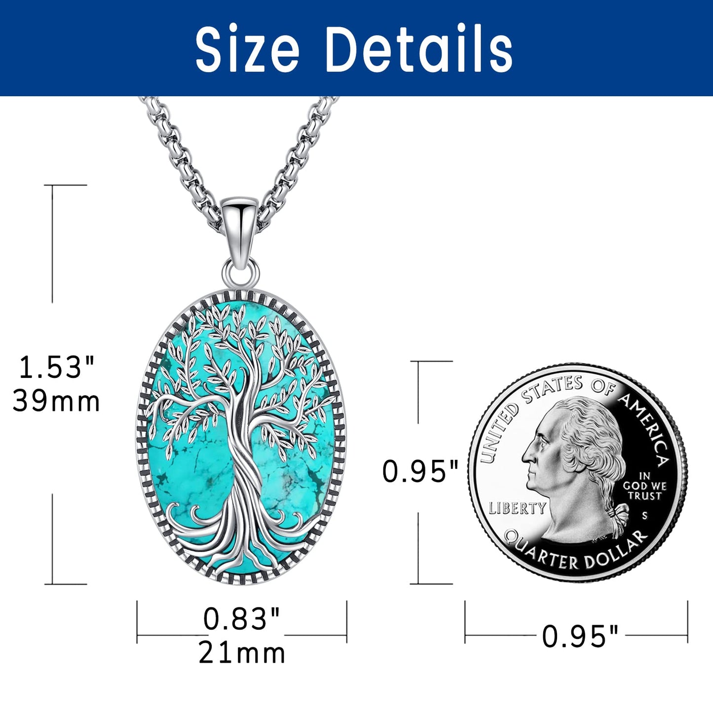 Turquoise Jewelry for Women Men 925 Sterling Silver Pendant Urn Necklaces for Ashes Picture Locket Necklace Thor Hammer Yggdrasil Virgen De Guadalupe St Michael Christopher Judas Witches Knot Necklace