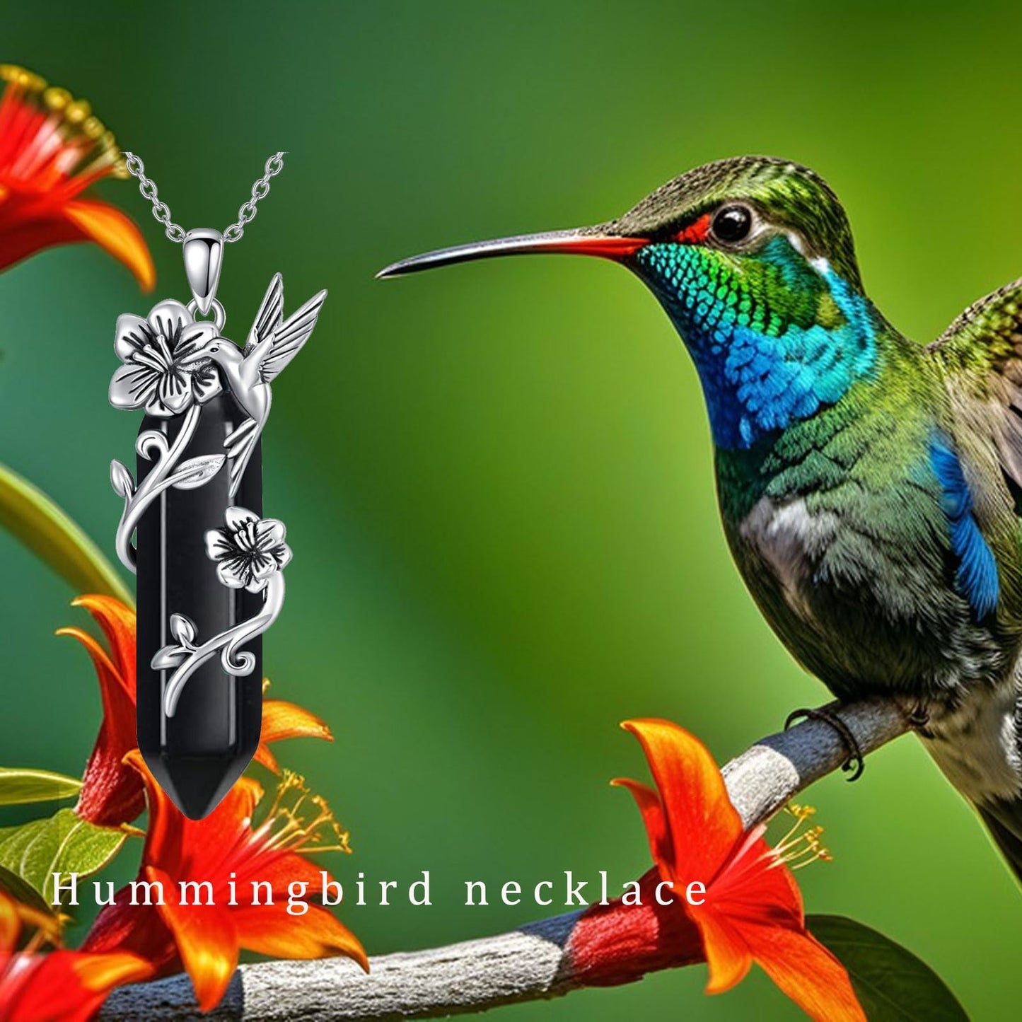 Hummingbird Necklace for Women 925 Sterling Silver Hexagonal Birthstone Gemstone Cute Bird Pendant for Girlfriends Jewelry for Her