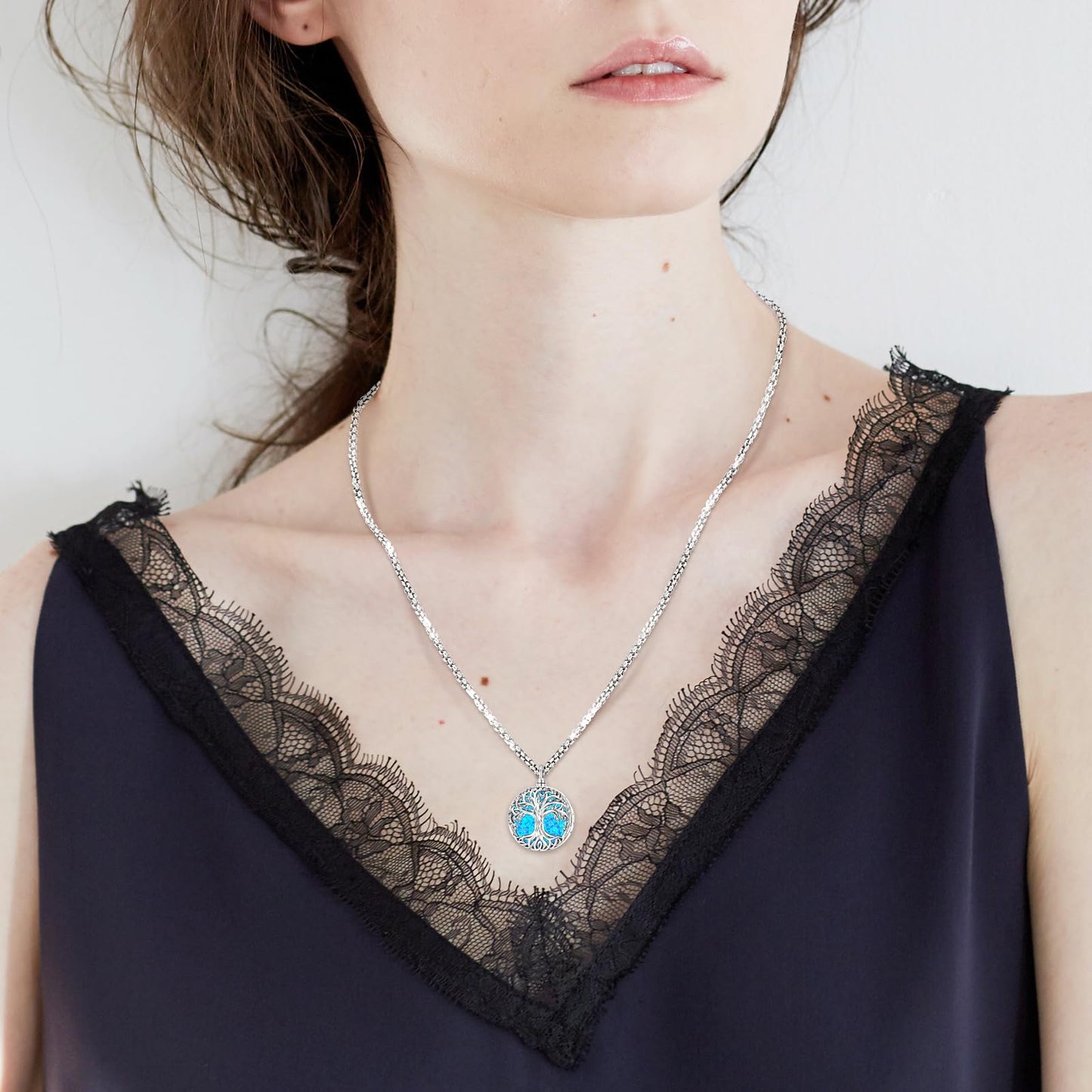 Jewelry Gifts - Tree of Life Necklace Sterling Silver Abalone Shell/Opal/Moonstone/Black Onyx/Turquoise/Malachite/Crystal Family Tree of Life Jewelry for Women Men