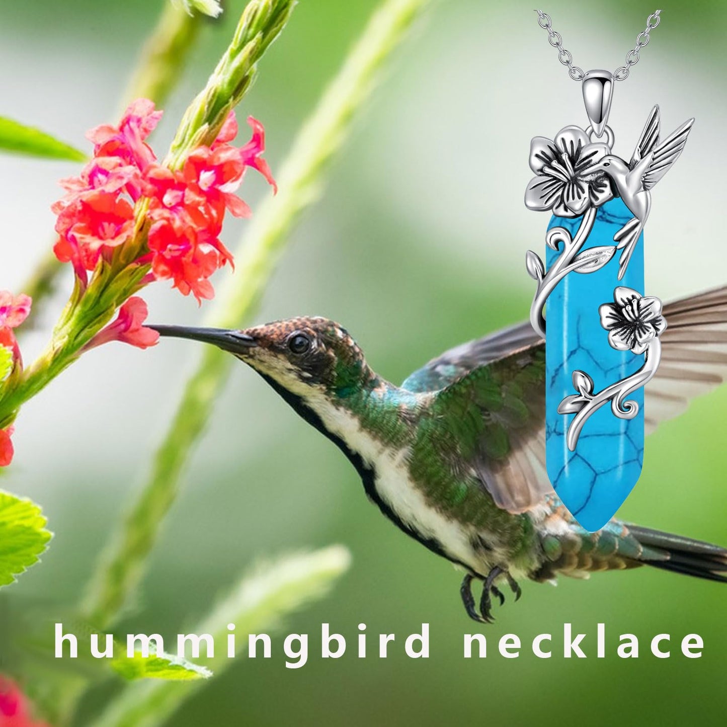 Hummingbird Necklace for Women 925 Sterling Silver Hexagonal Birthstone Gemstone Cute Bird Pendant for Girlfriends Jewelry for Her