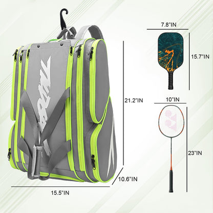 Pickleball Bag - Large Paddle Bag for 4 Paddles & Accessories - Fence Hook, Extra Pockets, Shoe Compartment