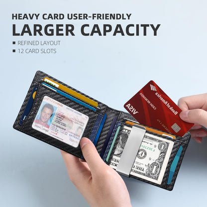 Zitahli Money Clip Wallets for Men,Slim Bifold Wallet 10-12 Cards, Mens Leather Wallet with ID Window,RFID Blocking Thin Minimalist Credit Card Holder,Gifts for Him