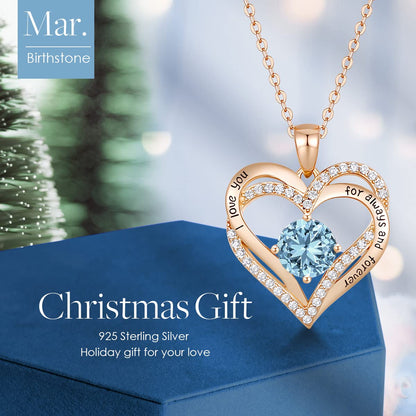 CDE Forever Love Heart Necklaces for Women, Wedding Anniversary, Birthday Mothers Day Christmas Day Gifts for Mom, Mother, Wife, friend, S925 Silver Jewelry with Birthstone Pendant