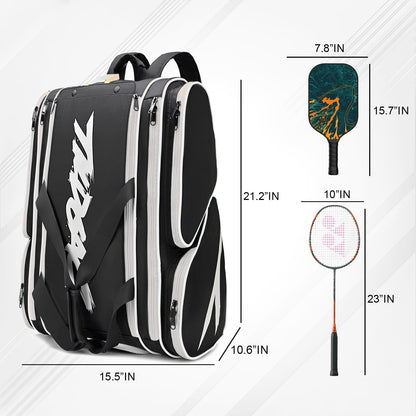 Pickleball Bag - Large Paddle Bag for 4 Paddles & Accessories - Fence Hook, Extra Pockets, Shoe Compartment