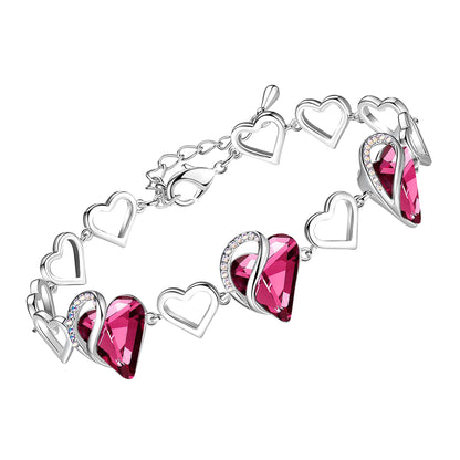 Leafael Infinity Love Heart Link Bracelets, Birthstone or Healing Stone Crystal Bracelet for Women, Silver Tone Jewelry Gifts for Her, 7-inch Chain and 2-inch Extender
