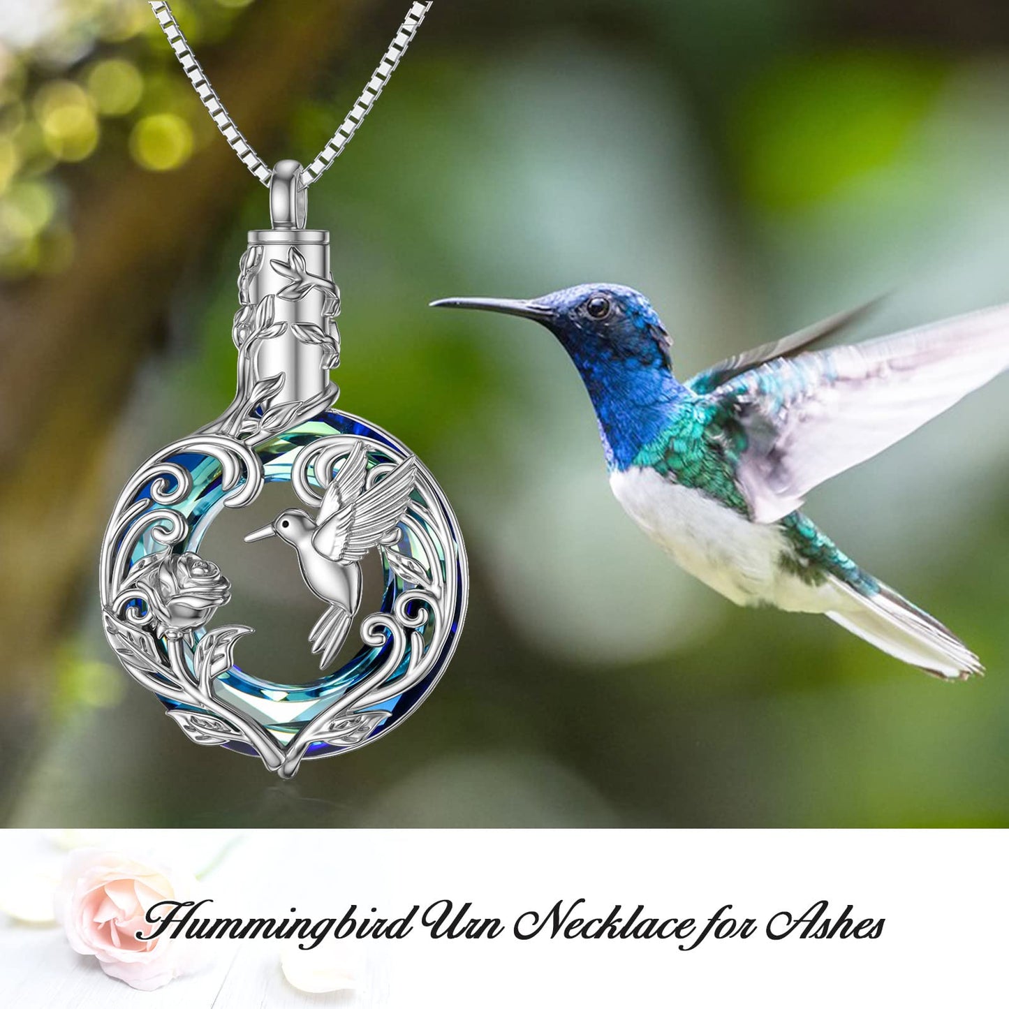 TOUPOP Hummingbird Urn Necklace for Ashes 925 Sterling Silver Heart Cremation Jewelry Keepsake Pendant with Funnel Filler Memorial Christmas Gifts for Women Mom Wife