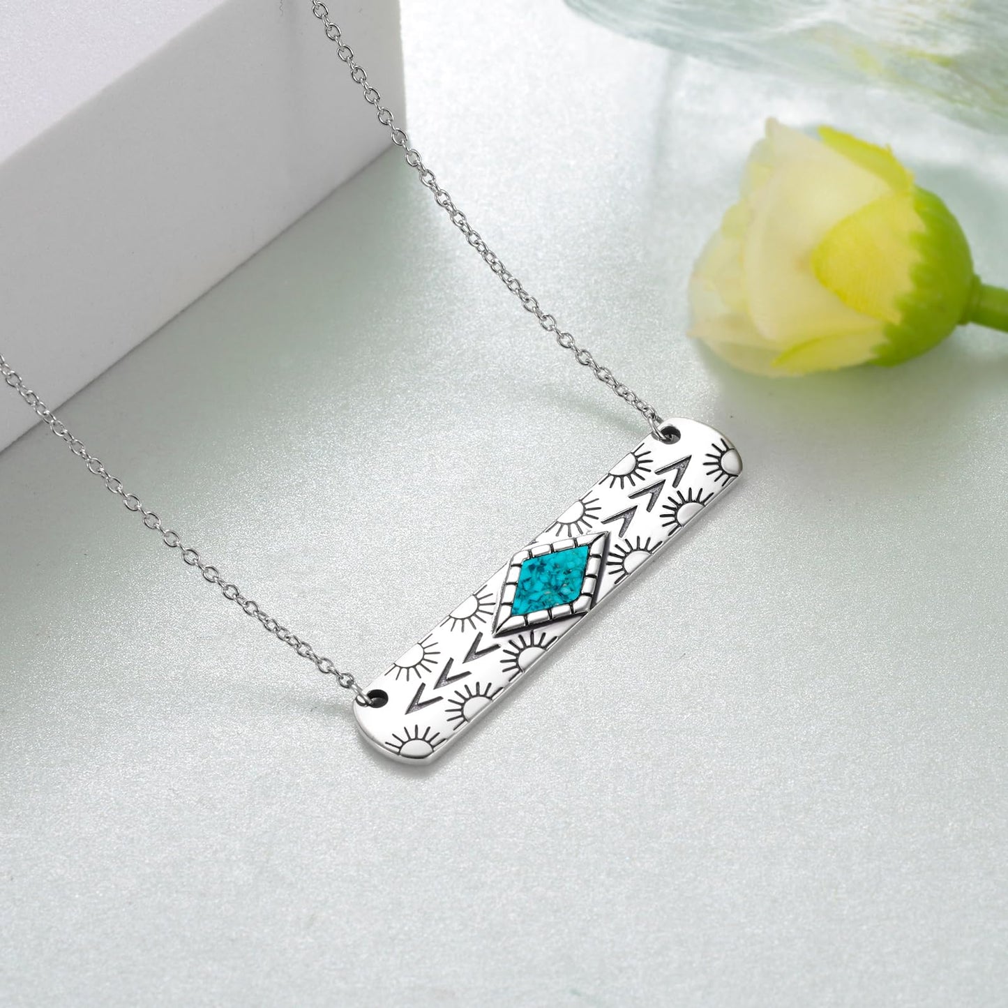Western Cow Tag/Lightning Bolt/Bar Necklace 925 Sterling Silver Turquoise Necklaces for Women Western Jewelry Gifts for Women