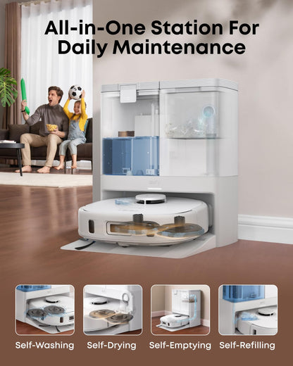 eufy X10 Pro Omni Robot Vacuum and Mop Combo, Incredible Suction, Dual Mops with 12 mm Auto-Lift and Carpet Detection, AI Obstacle Avoidance, Auto Mop Washing&Drying, Self-Emptying, Self-Refilling
