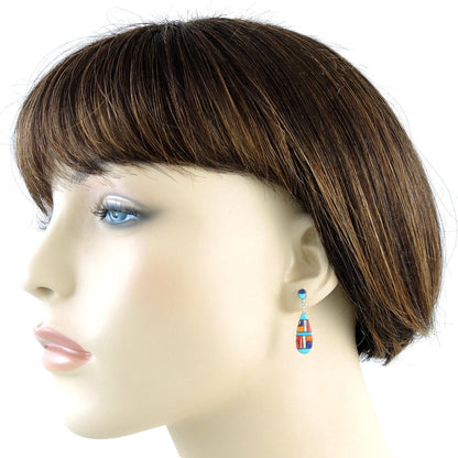 Matching Turquoise & Gemstones Set 925 Sterling Silver (Pendant, Earrings, Necklace 20")